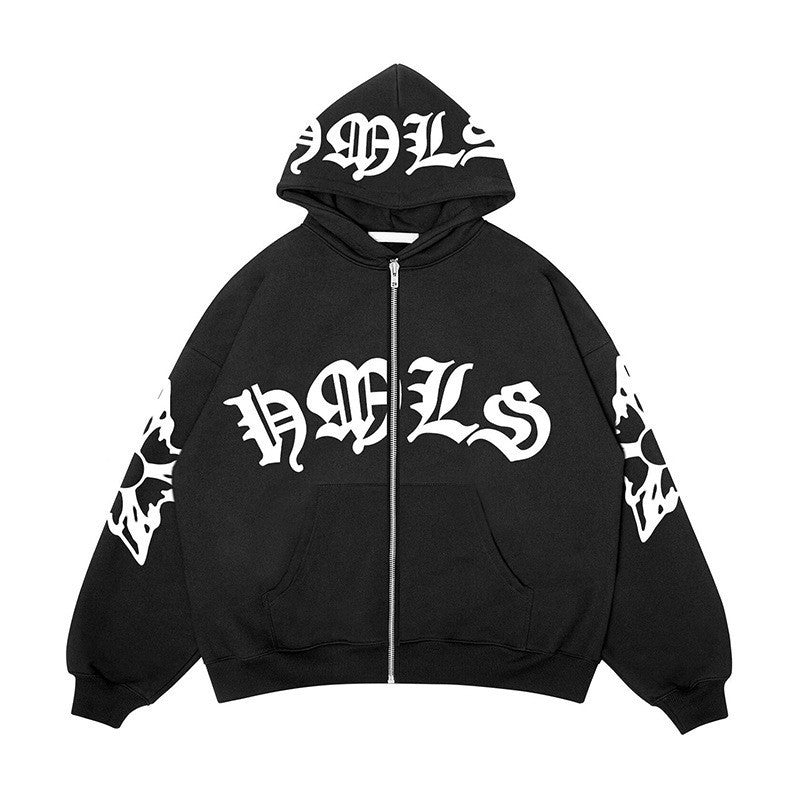 Zipper hoodie Gothic letter printed hoodie oversized hoodie