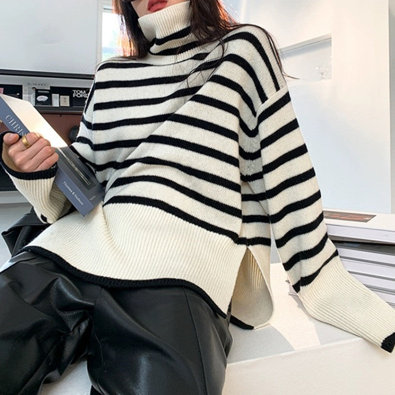 OverSized stripe Winter Women Sweater Fashion Loose Casual Turtleneck Autumn Pullover Sweater Female Jumper