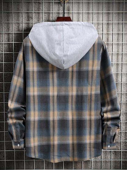 Men's long sleeved shirt autumn plaid casual loose trendy cool Korean plaid printed shirt jacket