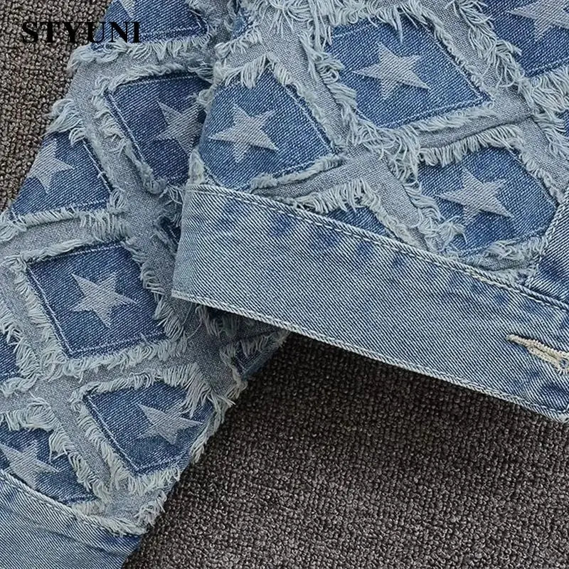 Plaid Blue Denim Cotton High Street Long Sleeve Women's Jacket Single Breasted O-Neck Korean Fashion Short Coat Autumn