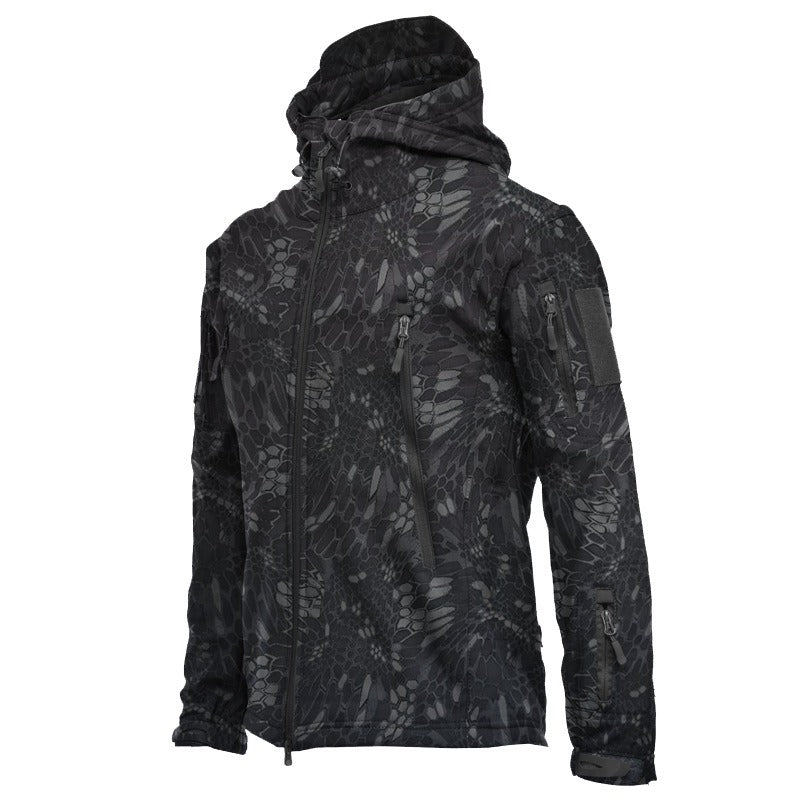 Shark Skin Soft Shell Jacket Camouflage Hooded Fleece Jacket Waterproof Wind Climbing Warm Coat Winter