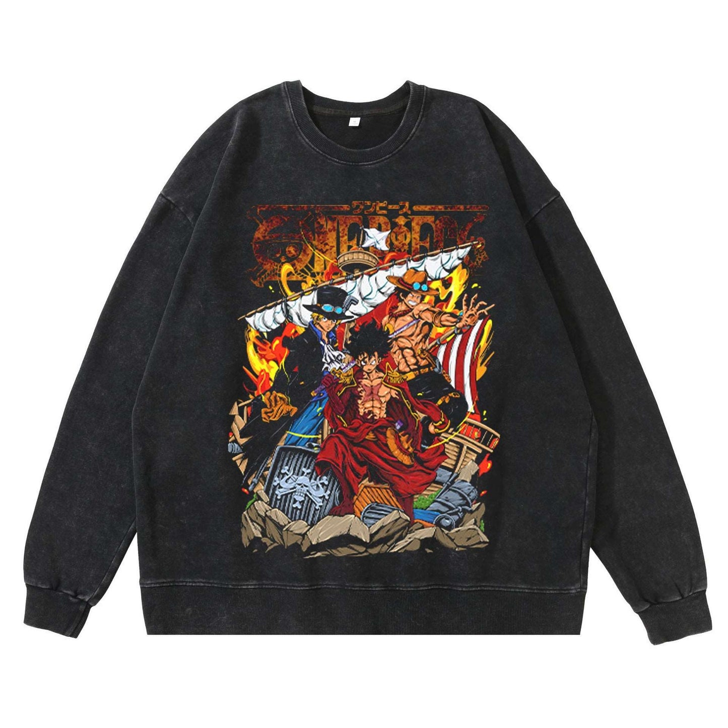 360 gram heavy-duty washed vintage hoodie street hip-hop anime American pirate king Luffy cotton autumn hoodie