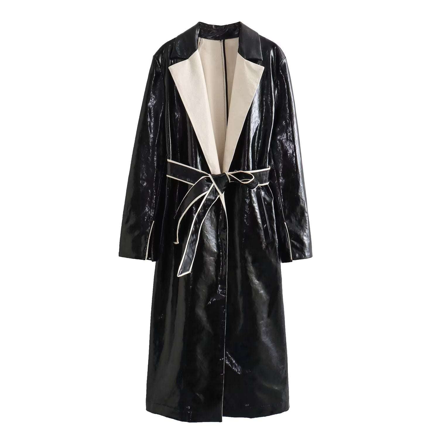 Faux Leather Winter Coat For Women New Collection Autumn Jackets Long Trench Coats Long Sleeve With Belt Windbreaker