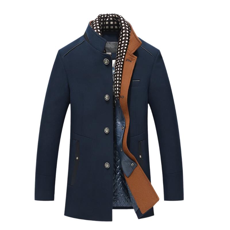 Thicker Mens Trench Coats Winter Long Wool Trench Coat Men Slim Fit Casual Jackets Peacoat Double Collar Woolen Overcoat