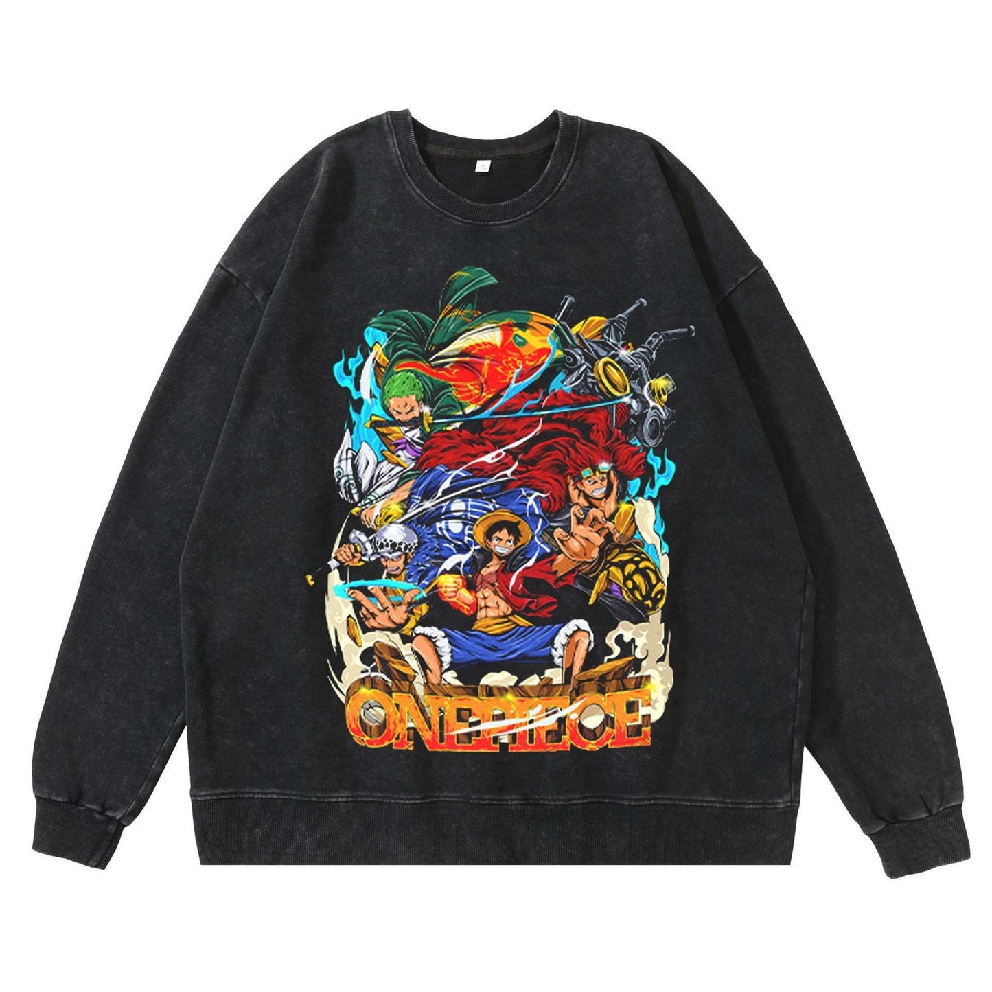 360 gram heavy-duty washed vintage hoodie street hip-hop anime American pirate king Luffy cotton autumn hoodie