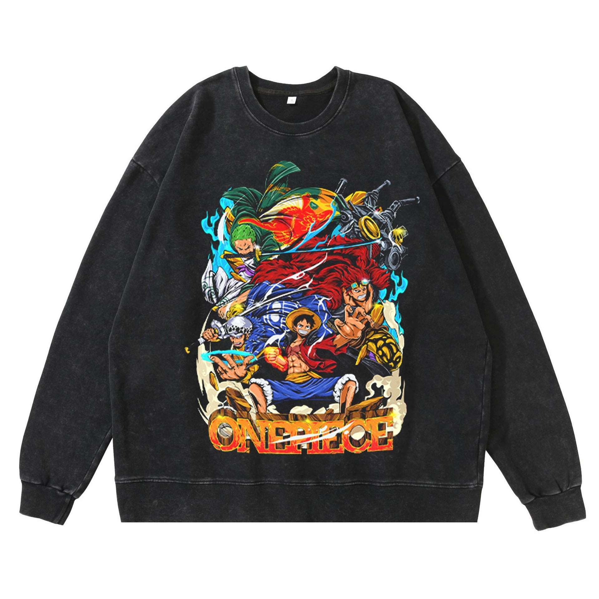 360 gram heavy-duty washed vintage hoodie street hip-hop anime American pirate king Luffy cotton autumn hoodie