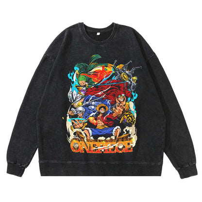 360 gram heavy-duty washed vintage hoodie street hip-hop anime American pirate king Luffy cotton autumn hoodie