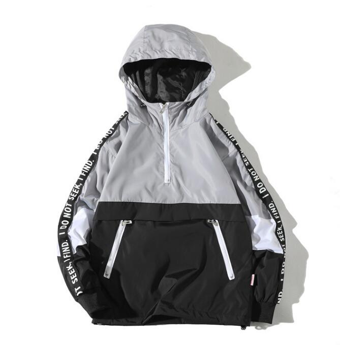 Hooded Jackets Men Block Pullover Jacket Fashion Tracksuit Coat Men Hip Hop Streetwear Jacket Men