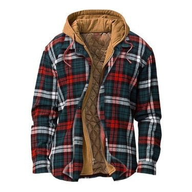 Men's plaid jacket long sleeved 3D fabric printed coat cotton jacket