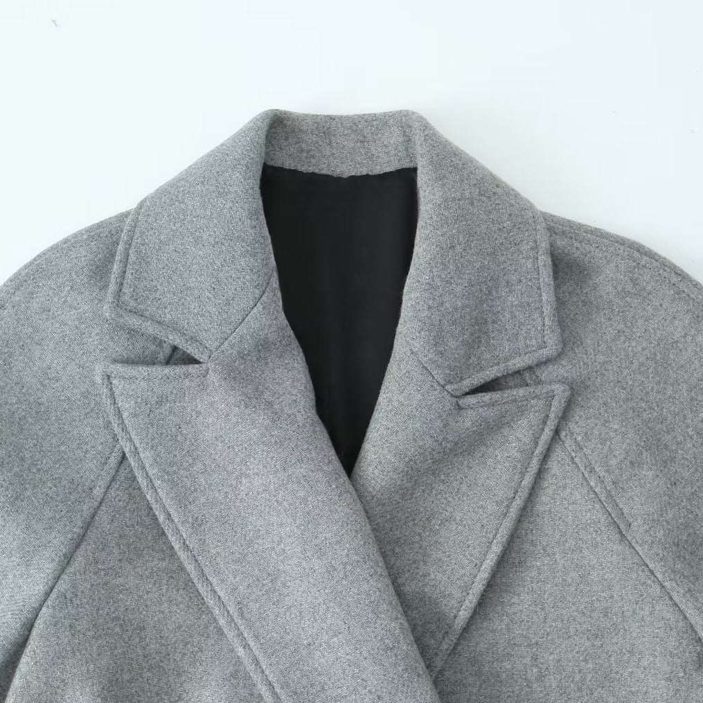 French temperament with waist belt wool coat autumn and winter long woolen coat