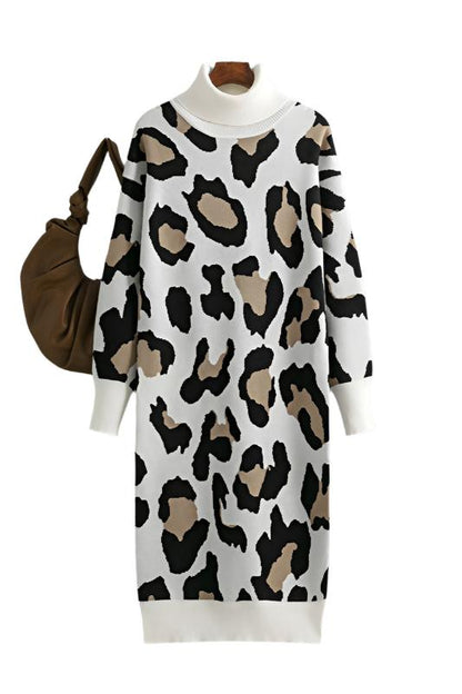 Leopard Jacquard Thick Autumn Winter Straight Sweaters Dress