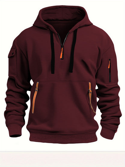 Men's hoodie hooded sweatshirt with zipper multi pocket pullover men's sports jacket