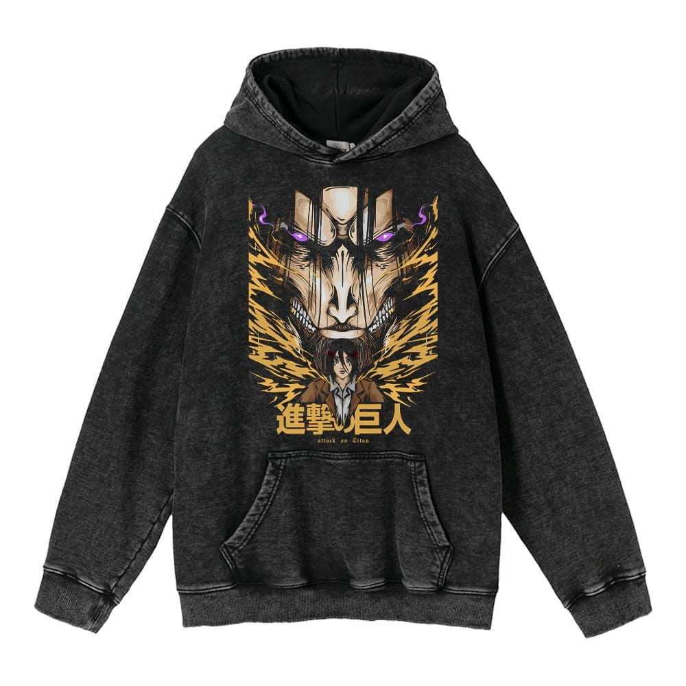 Hoodie's New Attack on Giant Anime Surrounding Print Trendy Brand Water Wash Retro Hooded Hoodie for Men