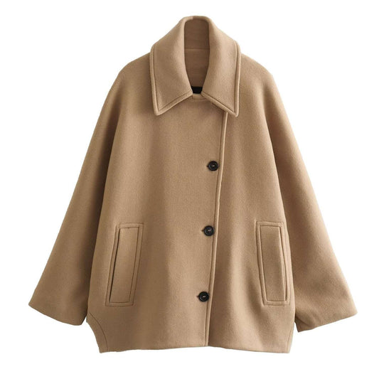 French woolen coat fashionable lapel blend short cape sleeve loose jacket