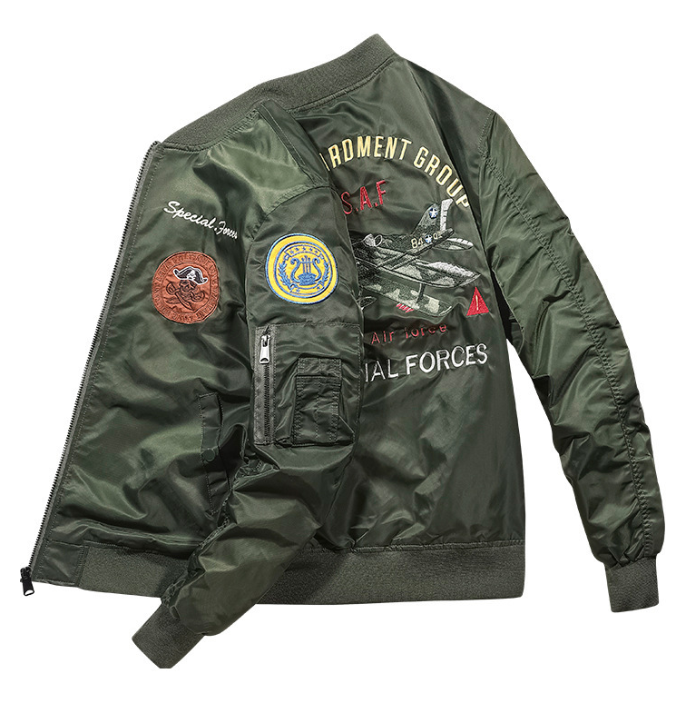 Men's American casual jacket with shoulder patches, autumn and winter thick cotton jacket, warm and windproof, pilot motorcycle