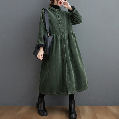 Autumn and winter new plush long sleeved retro artistic loose corduroy mid length casual coat for women