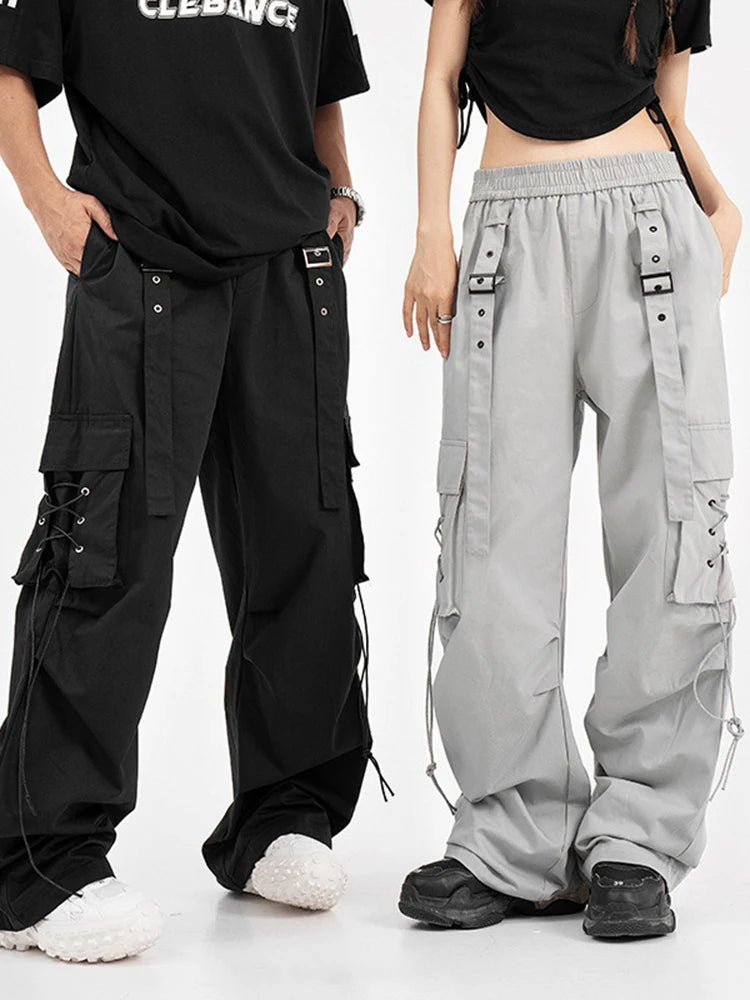 Color High Quality Street Solid  Pocket Trendy Decorate Design Cargo Pants Women's American Fashion Trousers