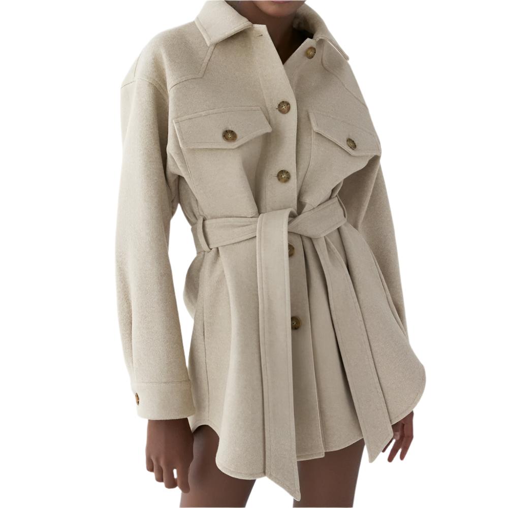 XNWMNZ Za Women Fashion With Belt Loose Woolen Jacket Coat