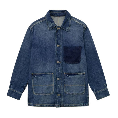 New In Denim Jacket Turn-down Collar Single Breasted Big Pockets Female Vintage Loose Fashion Denim Coat