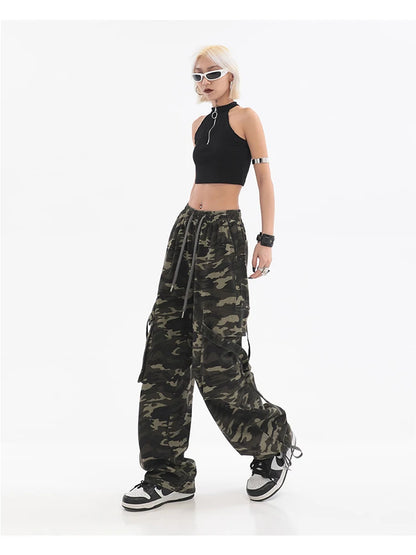 Women's Camouflage Pants Harajuku Jogger Streetwear 90s High Waist  Pants Vintage Wide Leg Trousers Clothes