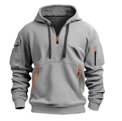 Men's hoodie hooded sweatshirt with zipper multi pocket pullover men's sports jacket