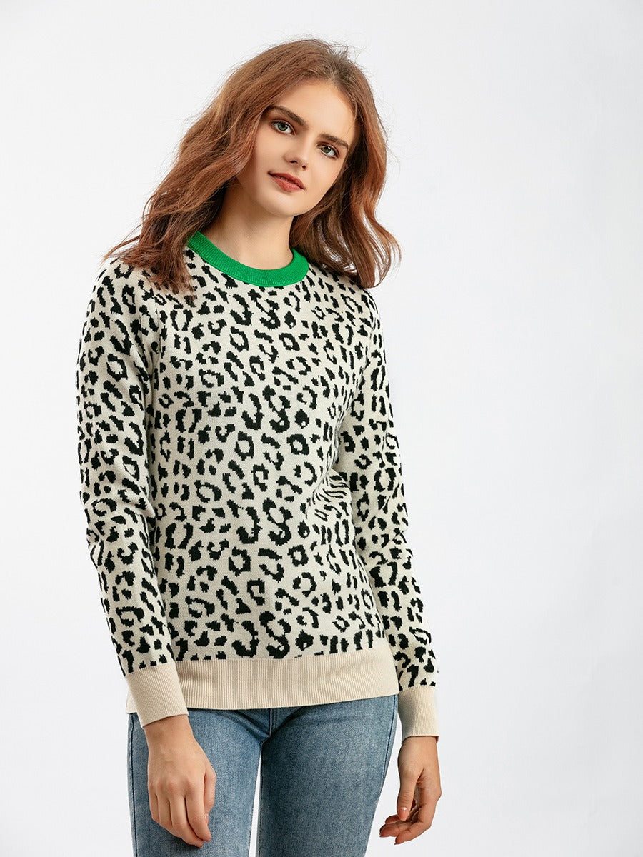 Women oversized sweaters female leopard jacquard fashion wool blends pullover