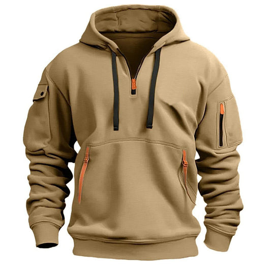 Men's hoodie hooded sweatshirt with zipper multi pocket pullover men's sports jacket