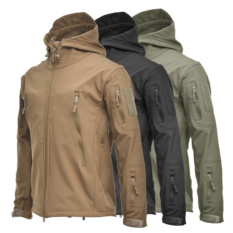 Shark Skin Soft Shell Jacket Camouflage Hooded Fleece Jacket Waterproof Wind Climbing Warm Coat Winter