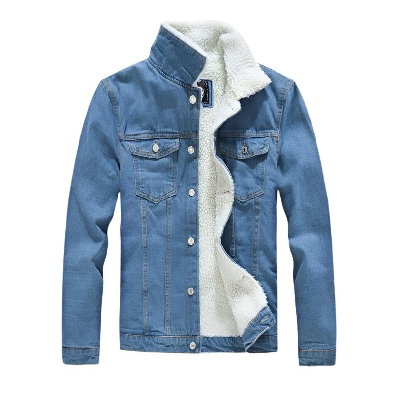 Winter Men's Casual Denim Jacket Plus Velvet Warm Cotton Coat