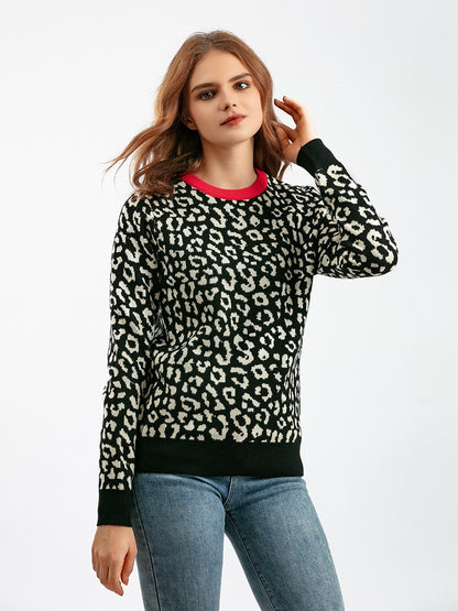 Women oversized sweaters female leopard jacquard fashion wool blends pullover