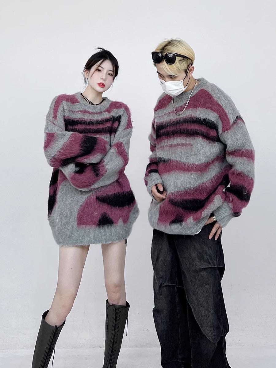 Autumn Men Striped Oversized Knitted Jumper Sweaters Hip Hop Streetwear Harajuku Fashion Couple Pullovers Knit Clothing