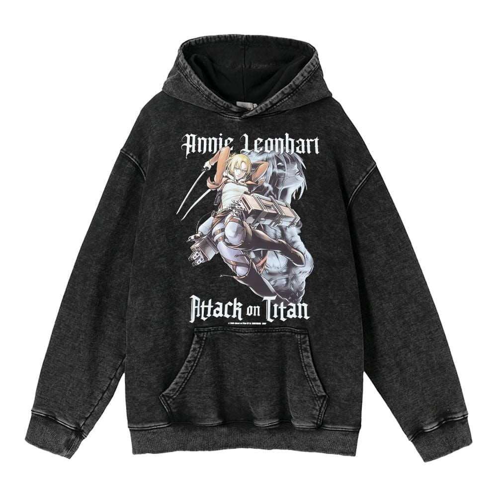 Hoodie's New Attack on Giant Anime Surrounding Print Trendy Brand Water Wash Retro Hooded Hoodie for Men