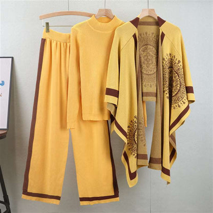 Autumn and winter new classic British style brand imitation knitted scarf, women's shawl dual-use shawl cape three piece set