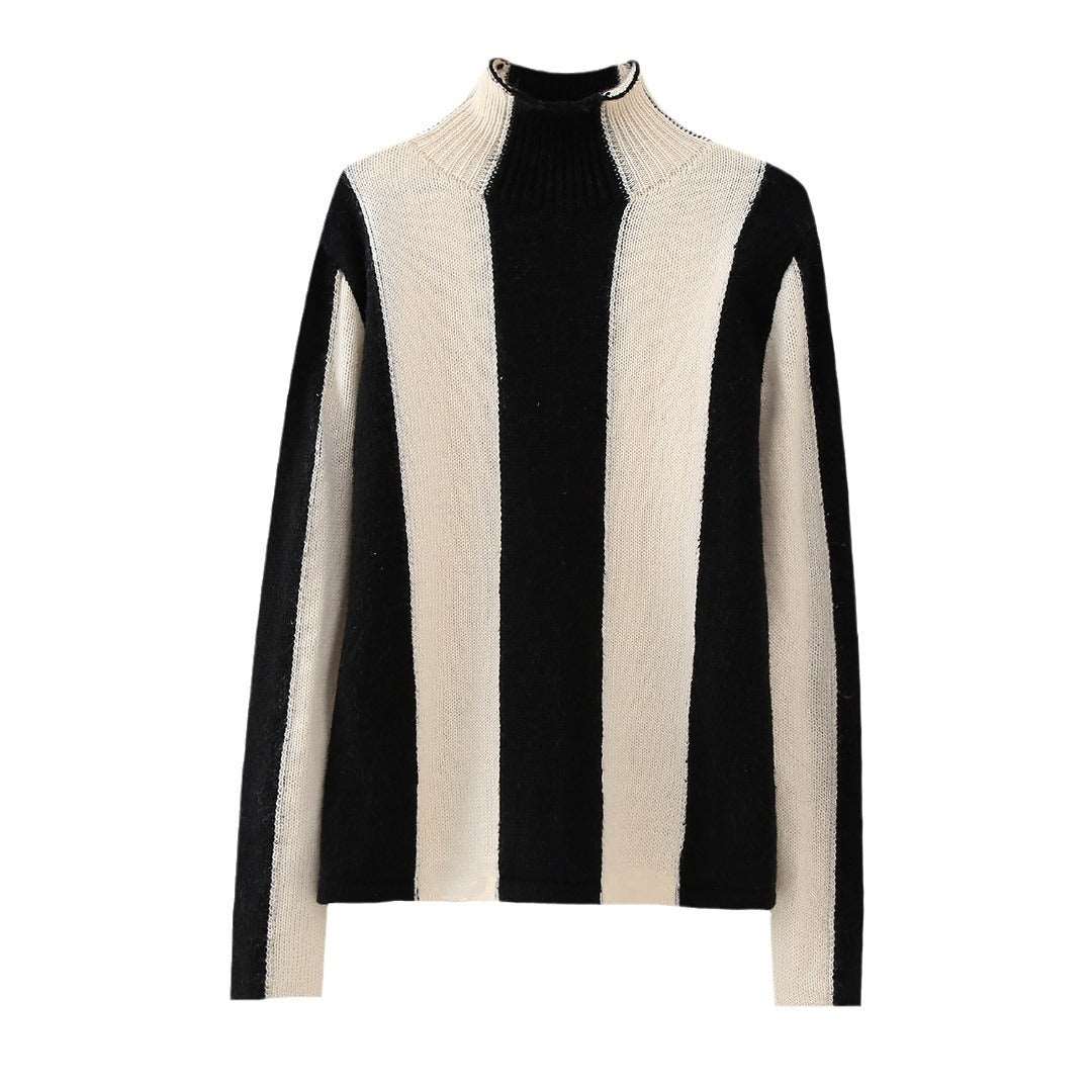 Fashion Striped Turtleneck Sweater For Women Elegant Loose Long Sleeve Pullover  Autumn Vintage Winter High Street Sweaters