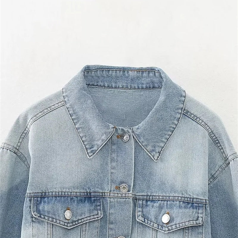 Women's Fashion Autumn/Winter Denim Crop Jacket Women Vintage Long Sleeve Front Button Female Chic Coat