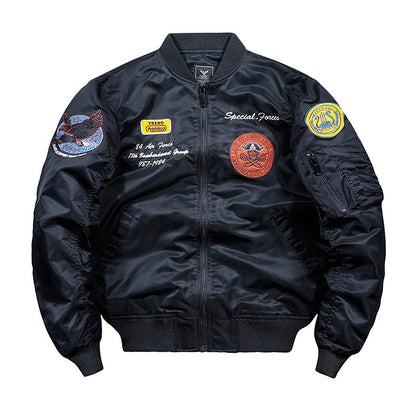 Men's American casual jacket with shoulder patches, autumn and winter thick cotton jacket, warm and windproof, pilot motorcycle