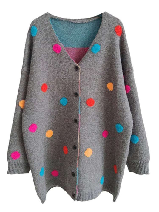 Colorful Polka Dot Knitted Cardigan Coat Women Single Breasted  Autumn Winter New Tide Loose Sweater Jacket