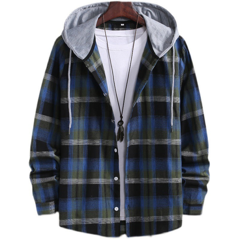 Men's long sleeved shirt autumn plaid casual loose trendy cool Korean plaid printed shirt jacket