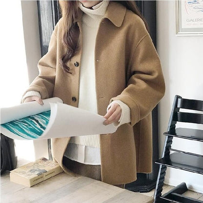 Small camel colored cashmere coat for women's spring and autumn new loose woolen coat, medium length coat