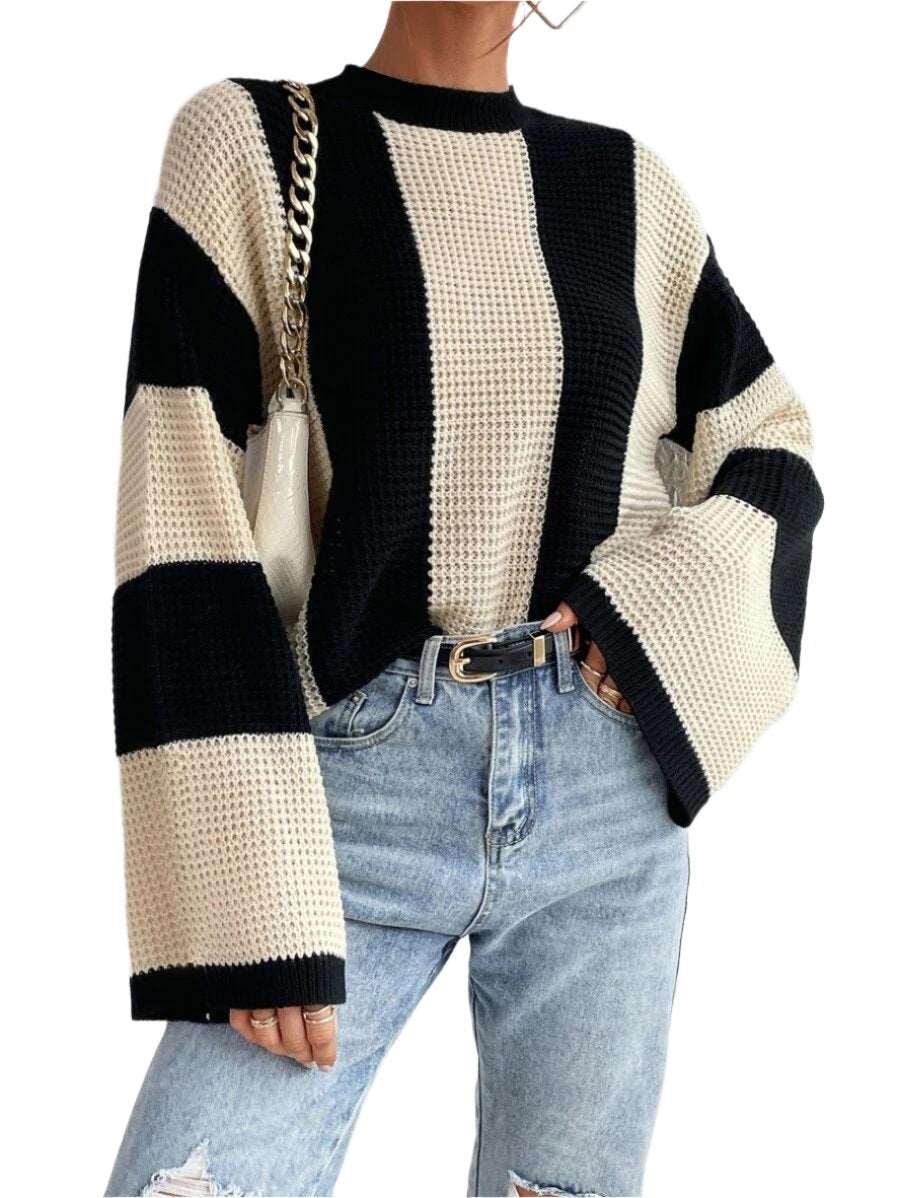 Fashion Striped Turtleneck Sweater For Women Elegant Loose Long Sleeve Pullover  Autumn Vintage Winter High Street Sweaters