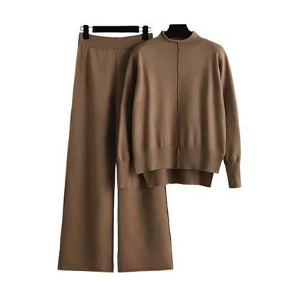 Knitted sweater two-piece set, women's autumn and winter loose casual wide leg pants set, internet famous temperament