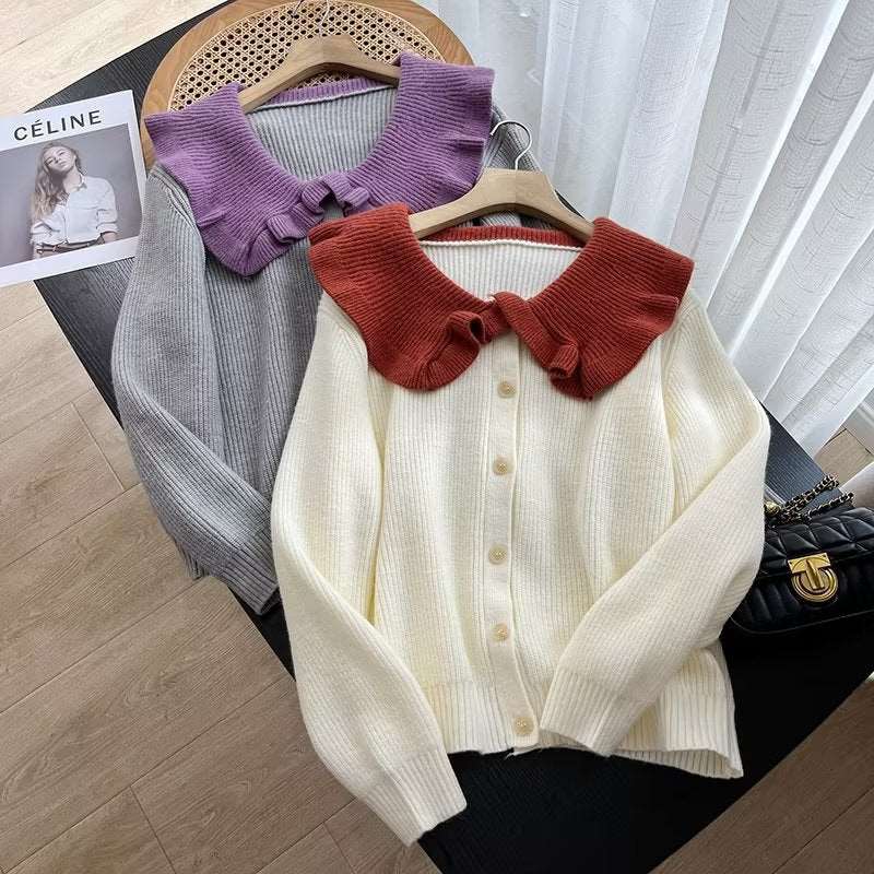 Autumn and Winter New Style Doll Neck Sweater Knitted Cardigan Women