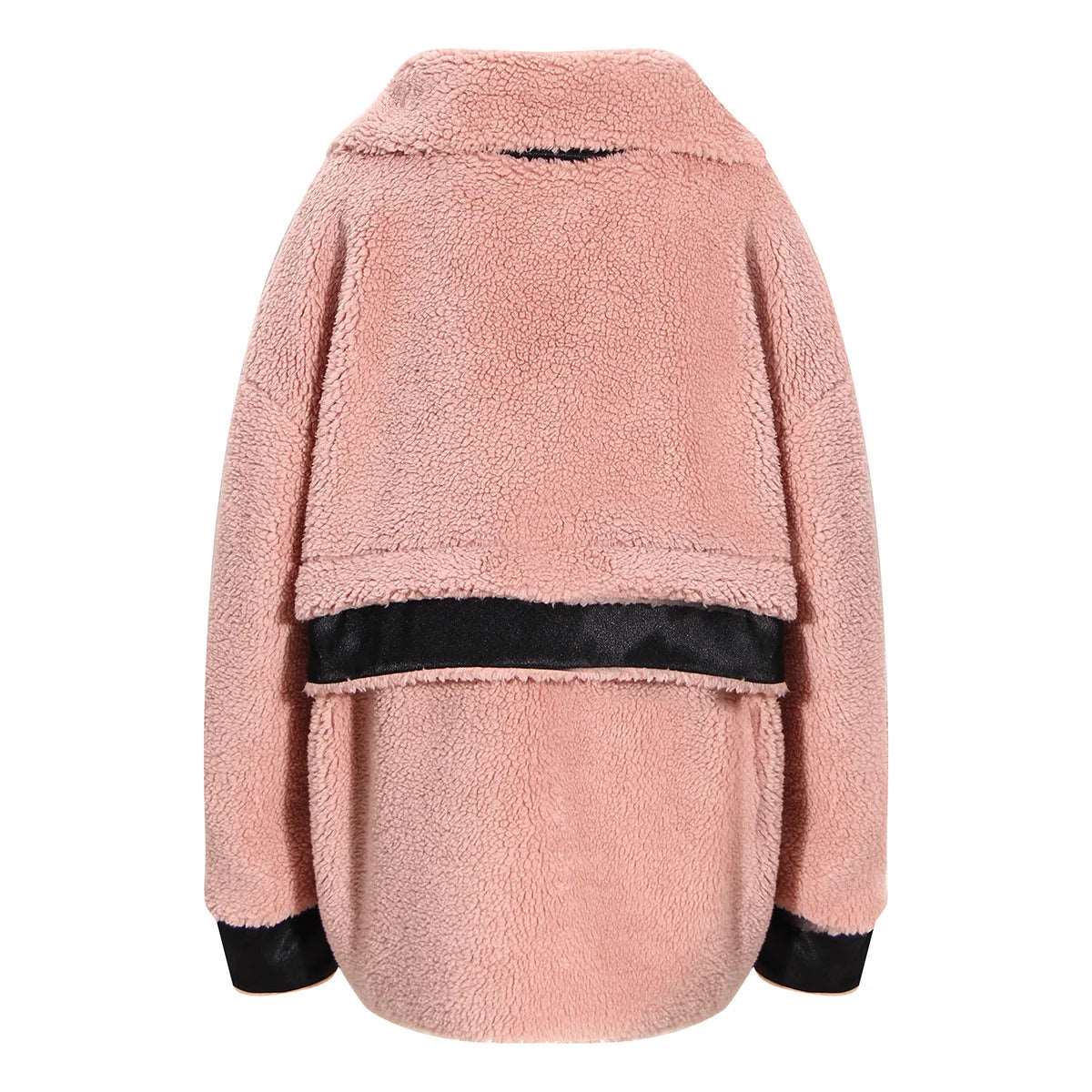 Detachable Shortened Turtleneck Coat Women Loose Solid Color Zipper Cardigan Lamb Coat