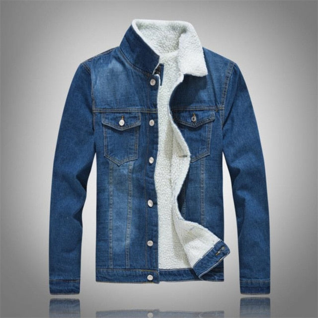 Winter Men's Casual Denim Jacket Plus Velvet Warm Cotton Coat