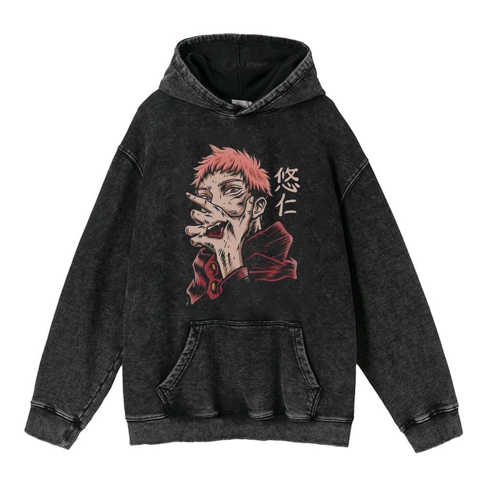 440g Heavyweight Washed Old Five Wisdom Spells Return to War Anime Street Retro Cotton Hoodie Hoodie