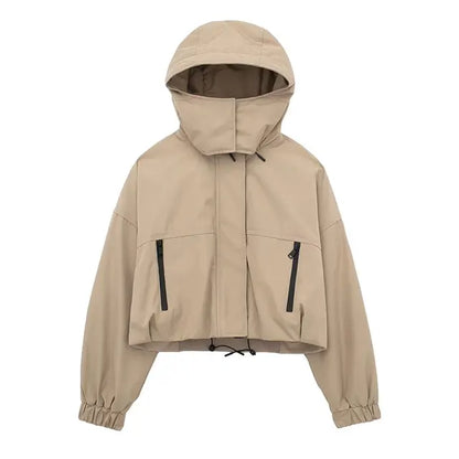 Women Fashion Zipper Pocket Hooded Short Jacket Casual Solid Long Sleeve Overcoat  Winter Autumn Female Commuting Streetwear