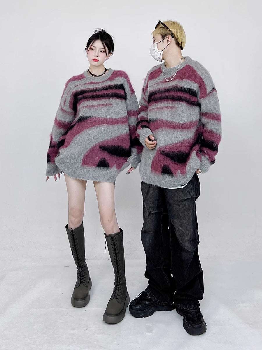 Autumn Men Striped Oversized Knitted Jumper Sweaters Hip Hop Streetwear Harajuku Fashion Couple Pullovers Knit Clothing