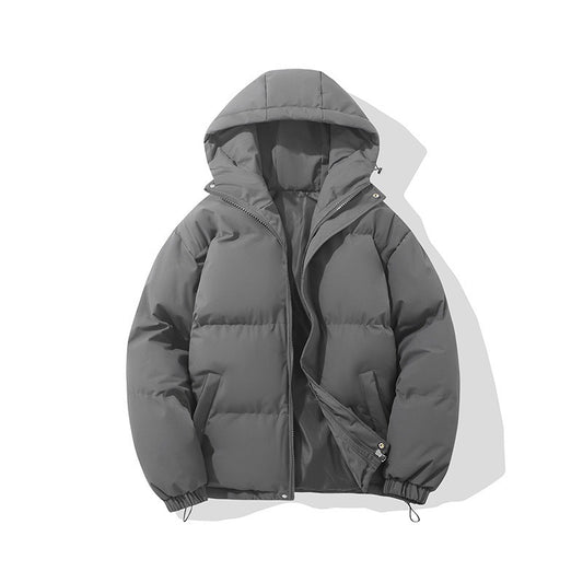 Winter couple hooded down jacket with thickened warmth, two open solid color trendy brand jacket, oversized bread jacket