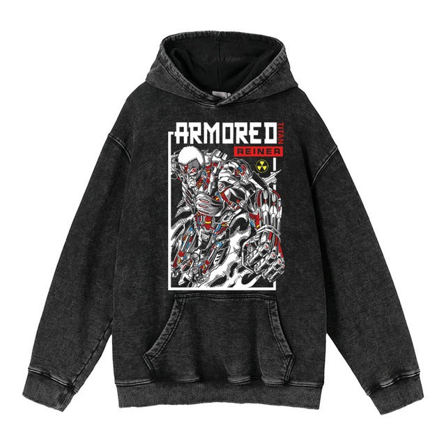 Hoodie's New Attack on Giant Anime Surrounding Print Trendy Brand Water Wash Retro Hooded Hoodie for Men