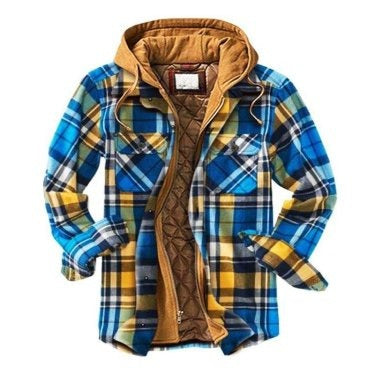 Men's plaid jacket long sleeved 3D fabric printed coat cotton jacket